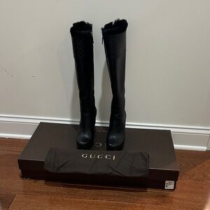 Gucci Women's Black Tall Wedge Fur Boot 36.5